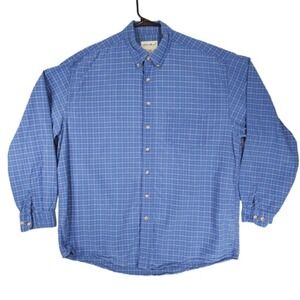 Eddie Bauer XL Mens Button Down Shirt Plaid Blue Green Yellow 100% Cotton